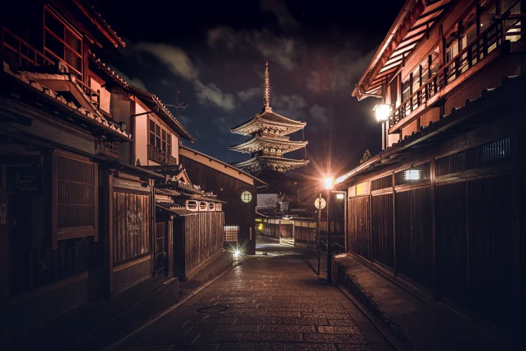 pathway middle buildings dark sky japan (Web H)